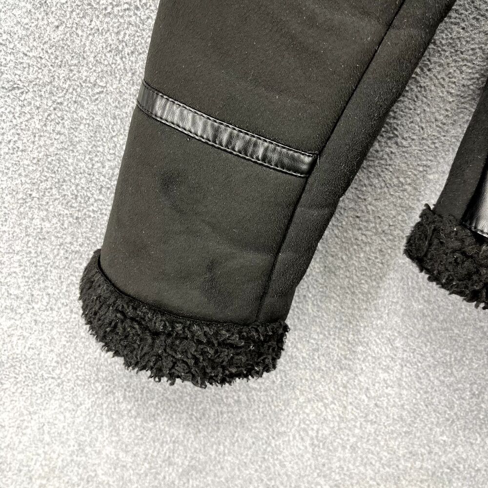 Zara Motorcycle Jacket Women XS Black Black Double Sided Strap Faux Suede Fleece - Picture 6 of 16